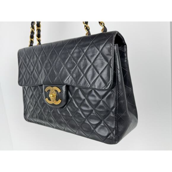 Chanel Vintage Maxi Single Flap Bag Black Lambskin Leather B-6 - Picture 12 of 16